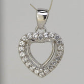 Sterling Silver Semi Mount Pendant Setting Heart HT 9x9mm With Halo - Syzjewelry